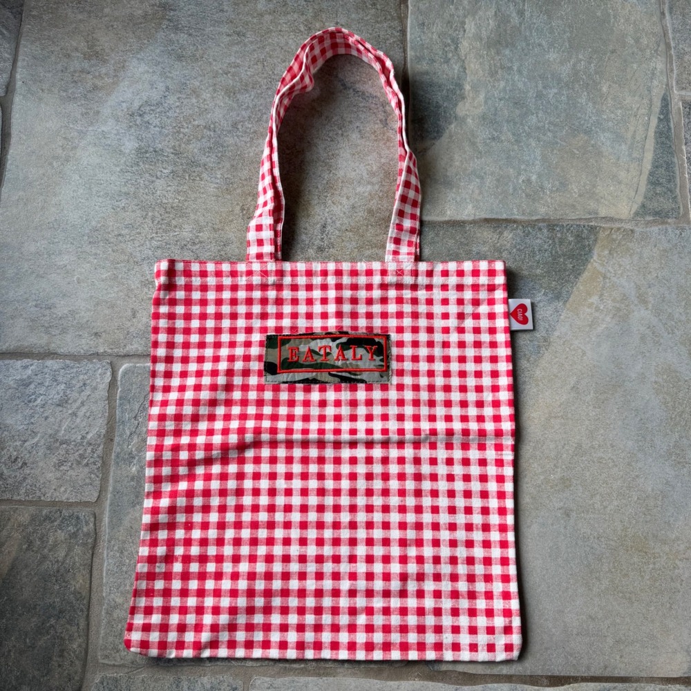 Eataly Gingham Market‎ Tote Bag Red White CAMO Check Cotton Promo 14.5x15.5 RARE
